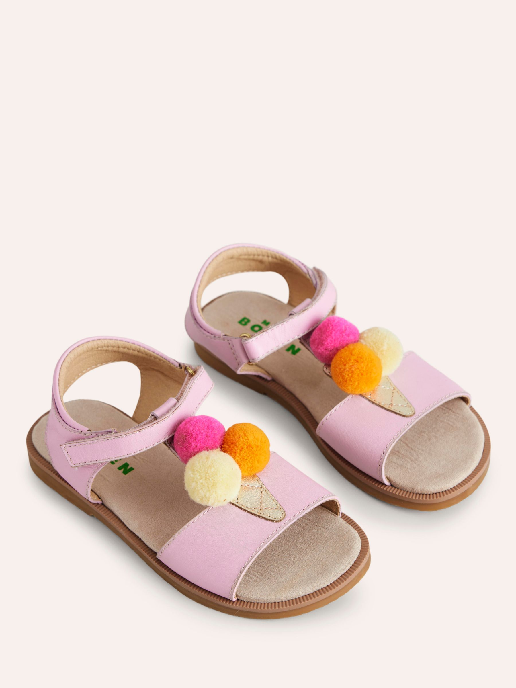 Mini Boden Kids' Leather Fun Pom Pom Ice Cream Sandals, Pink/Multi, 13 Jnr