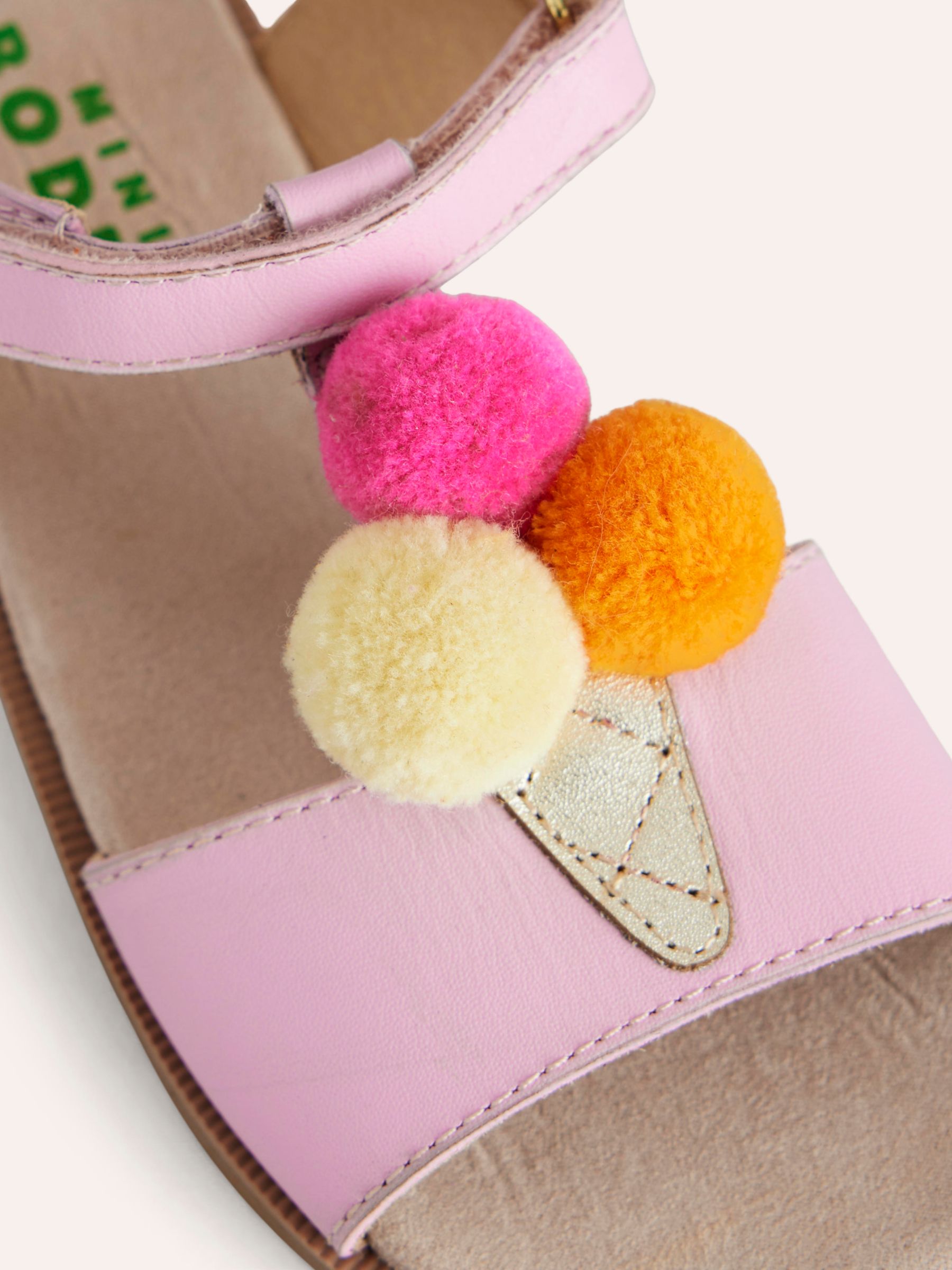 Buy Mini Boden Kids' Leather Fun Pom Pom Ice Cream Sandals, Pink/Multi Online at johnlewis.com