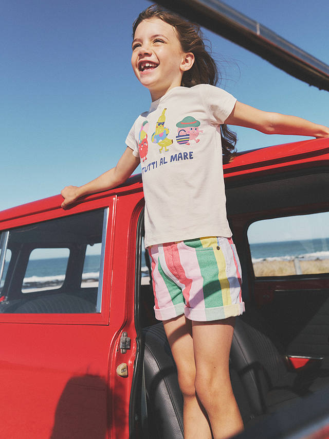 Mini Boden Kids' Rainbow Stripe Denim Shorts, Multi