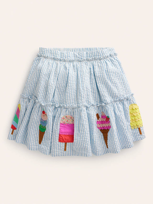 Mini Boden Kids' Ice Cream Applique Stripe Skirt, Blue/Multi