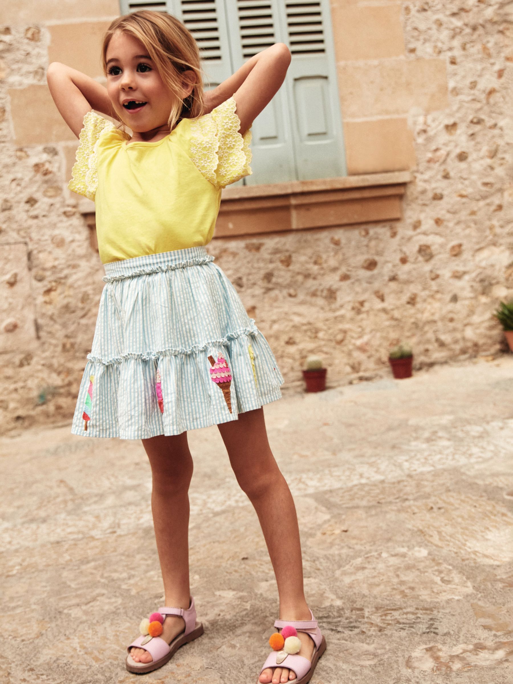 Mini Boden Kids' Ice Cream Applique Stripe Skirt, Blue/Multi, 6-7Y