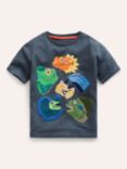 Mini Boden Kids' Joyful Iguanas Textured T-Shirt, Robot Blue