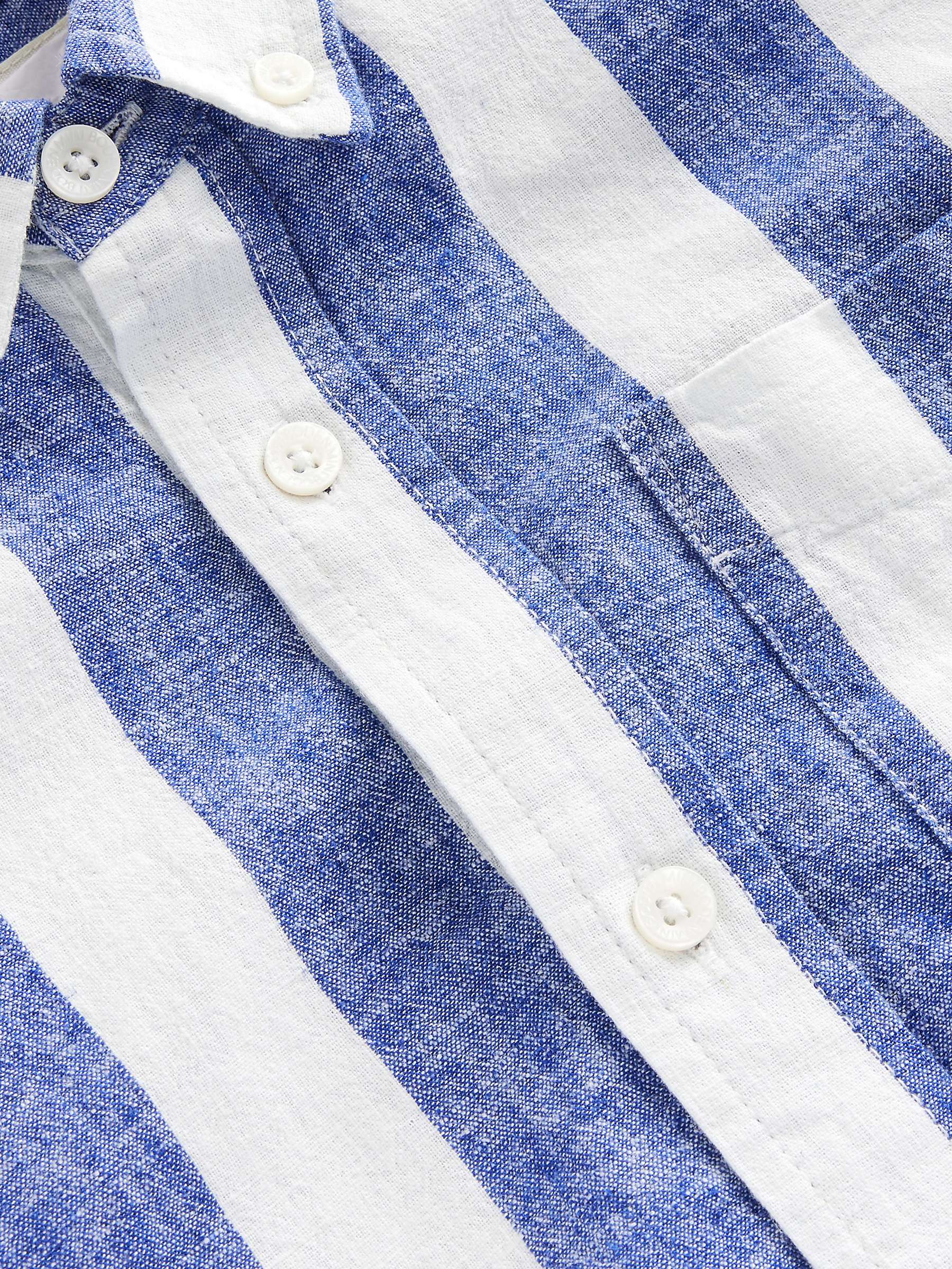 Buy Mini Boden Kids' Wide Stripe Linen Blend Short Sleeve Shirt, Blue/Ivory Online at johnlewis.com