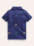 Mini Boden Kids' Lizzard Embroidered Slubbed Polo Shirt, College Navy