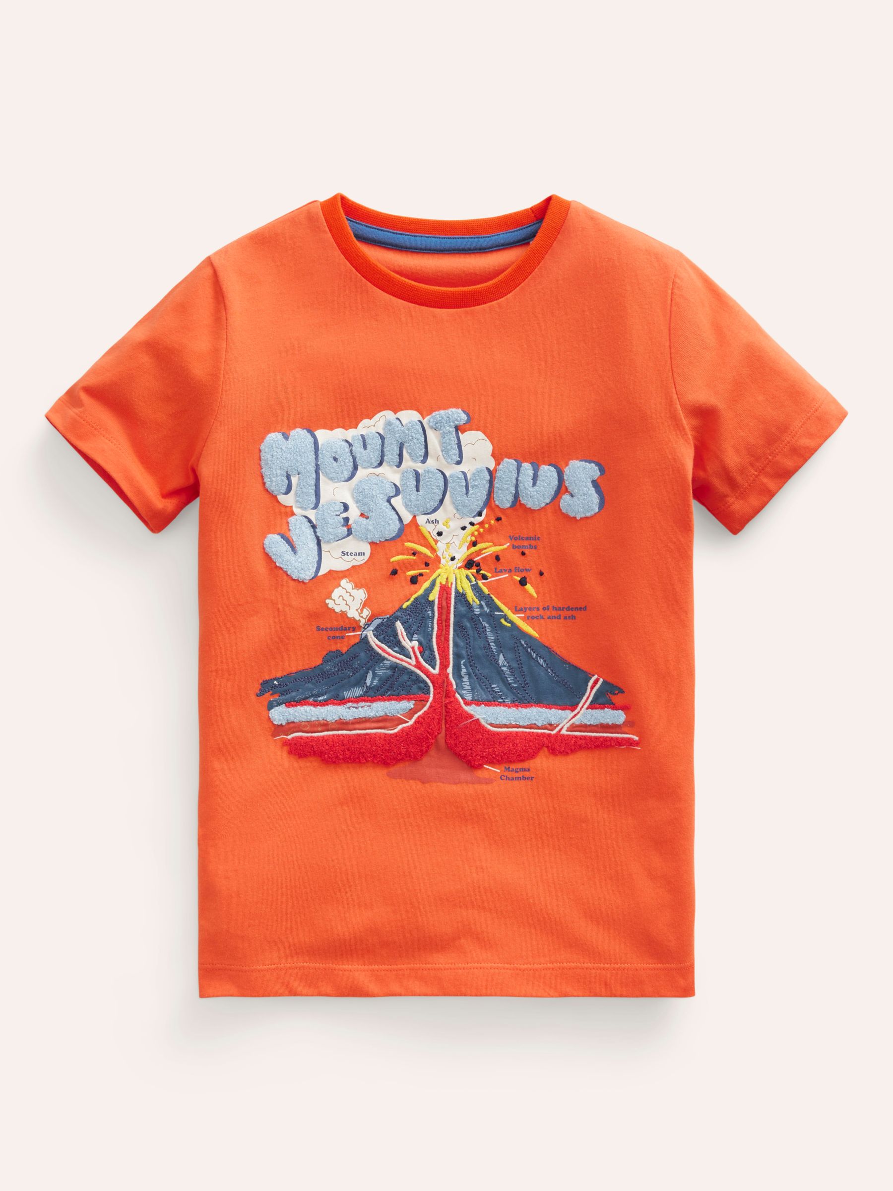Mini Boden Kids' Glow Volcano Textured Fact T-Shirt, Opal Orange, 7-8Y