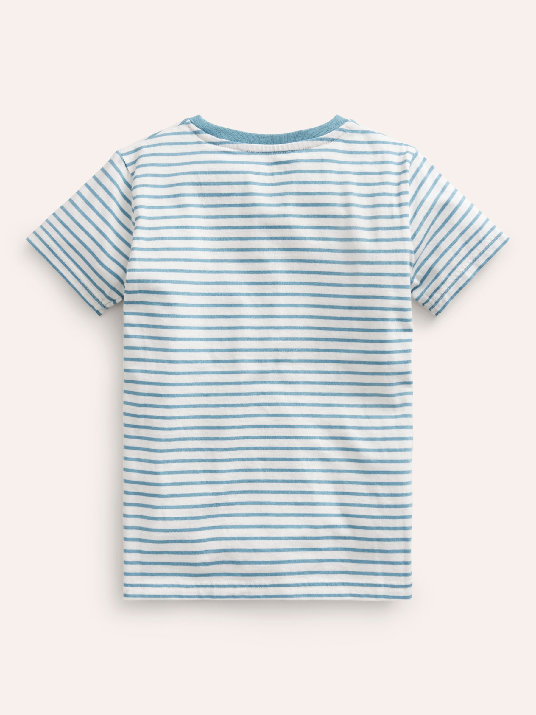 Mini Boden Kids' Embroidered Stripe T-Shirt, Blue/Ivory Rocket, 8-9Y
