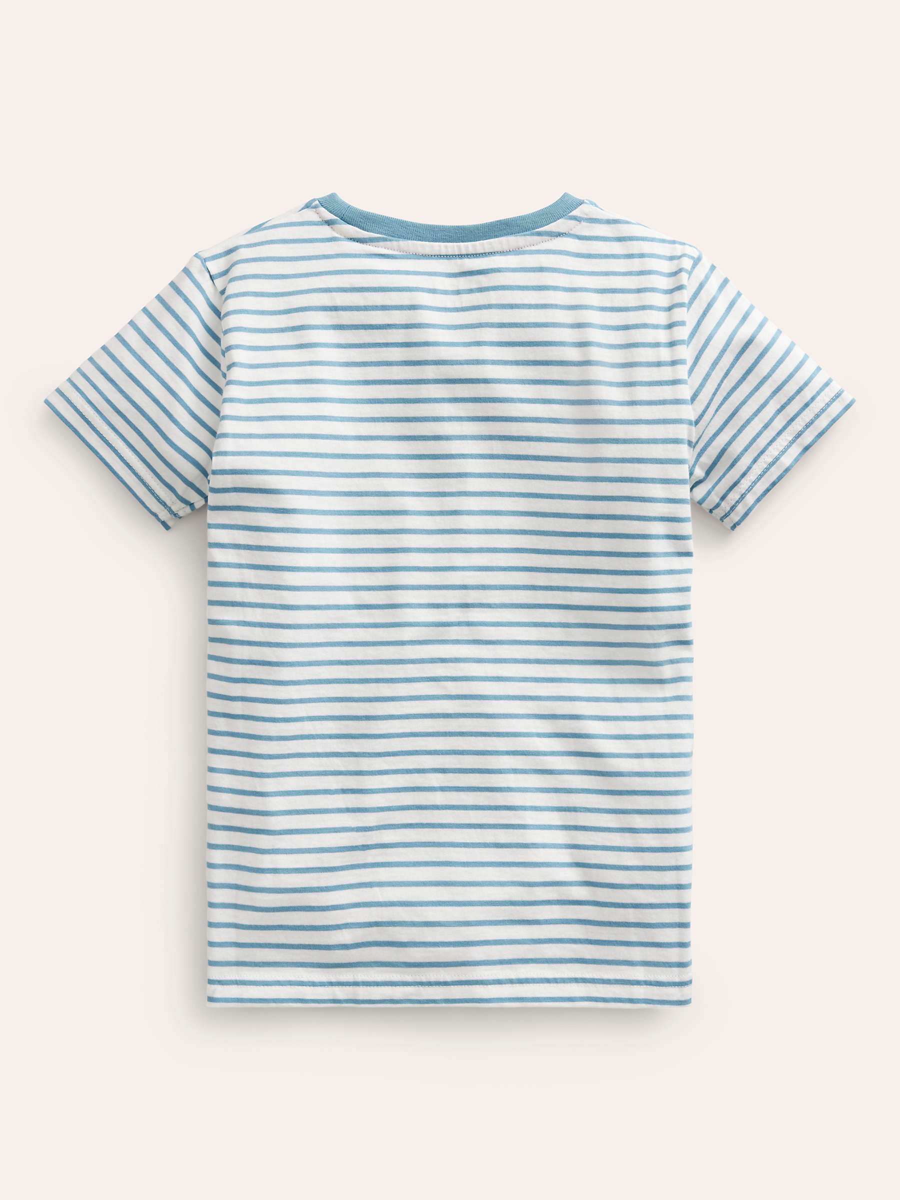 Buy Mini Boden Kids' Embroidered Stripe T-Shirt, Blue/Ivory Rocket Online at johnlewis.com