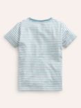 Mini Boden Kids' Embroidered Stripe T-Shirt, Blue/Ivory Rocket