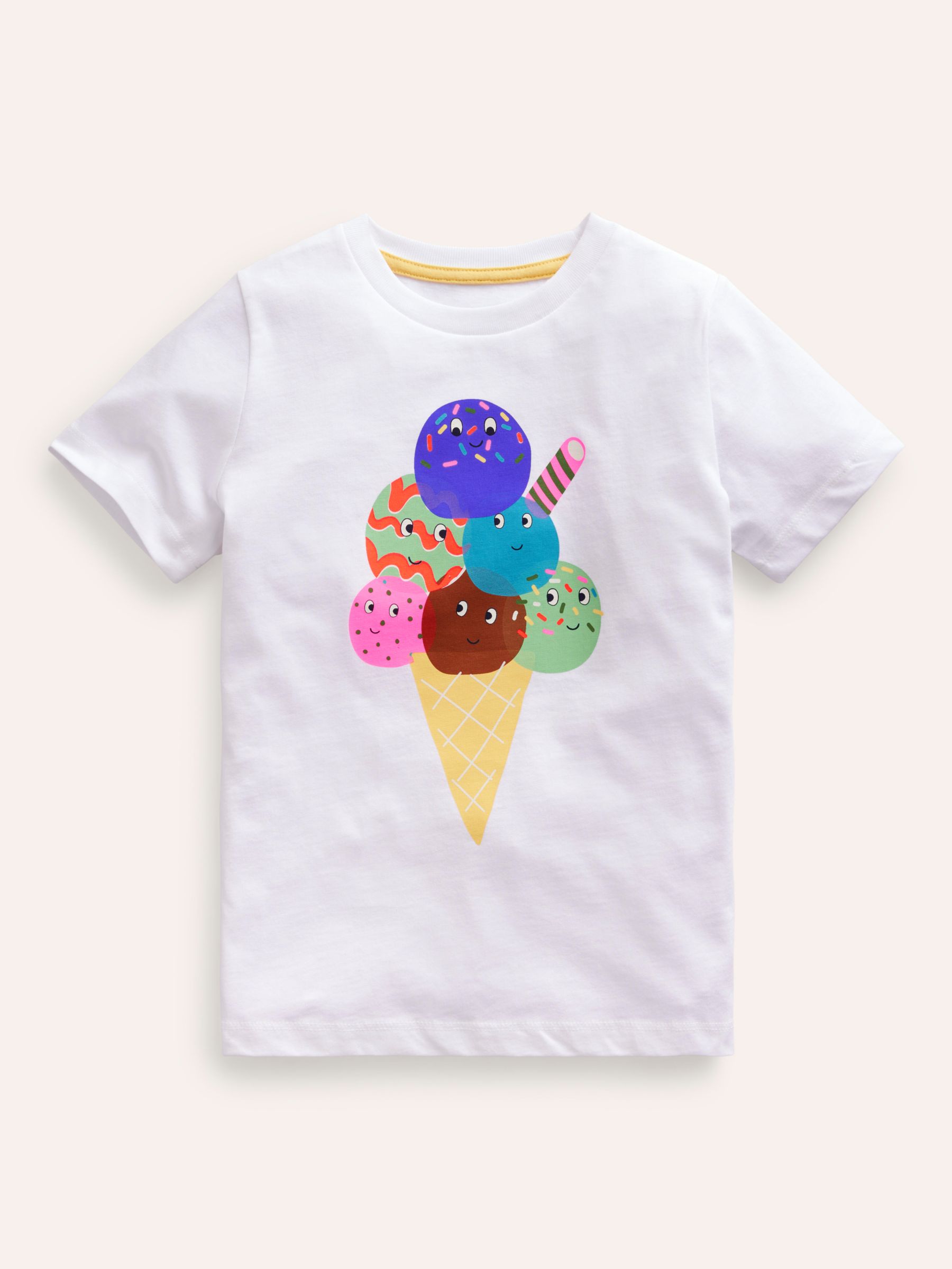 Mini Boden Kids' Ice Cream Print T-Shirt, White/Multi, 2-3Y