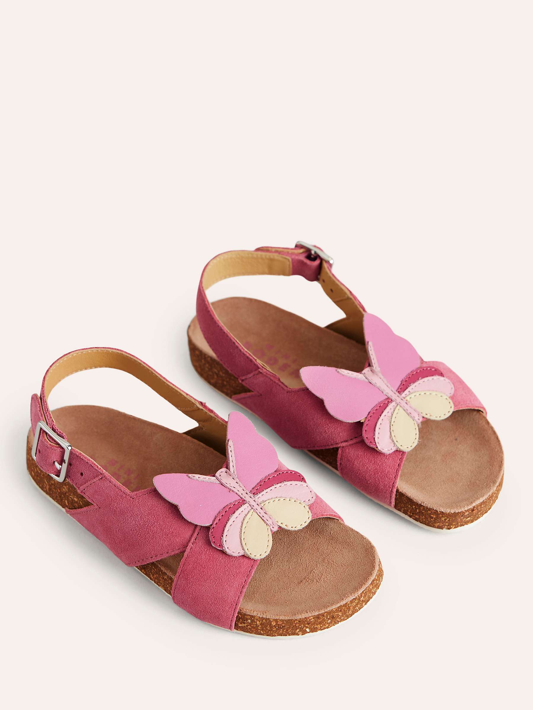 Buy Mini Boden Kids' Novelty Cross Over Suede Sandals, Pink Butterfly Online at johnlewis.com