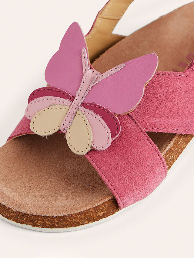 Mini Boden Kids' Novelty Cross Over Suede Sandals, Pink Butterfly