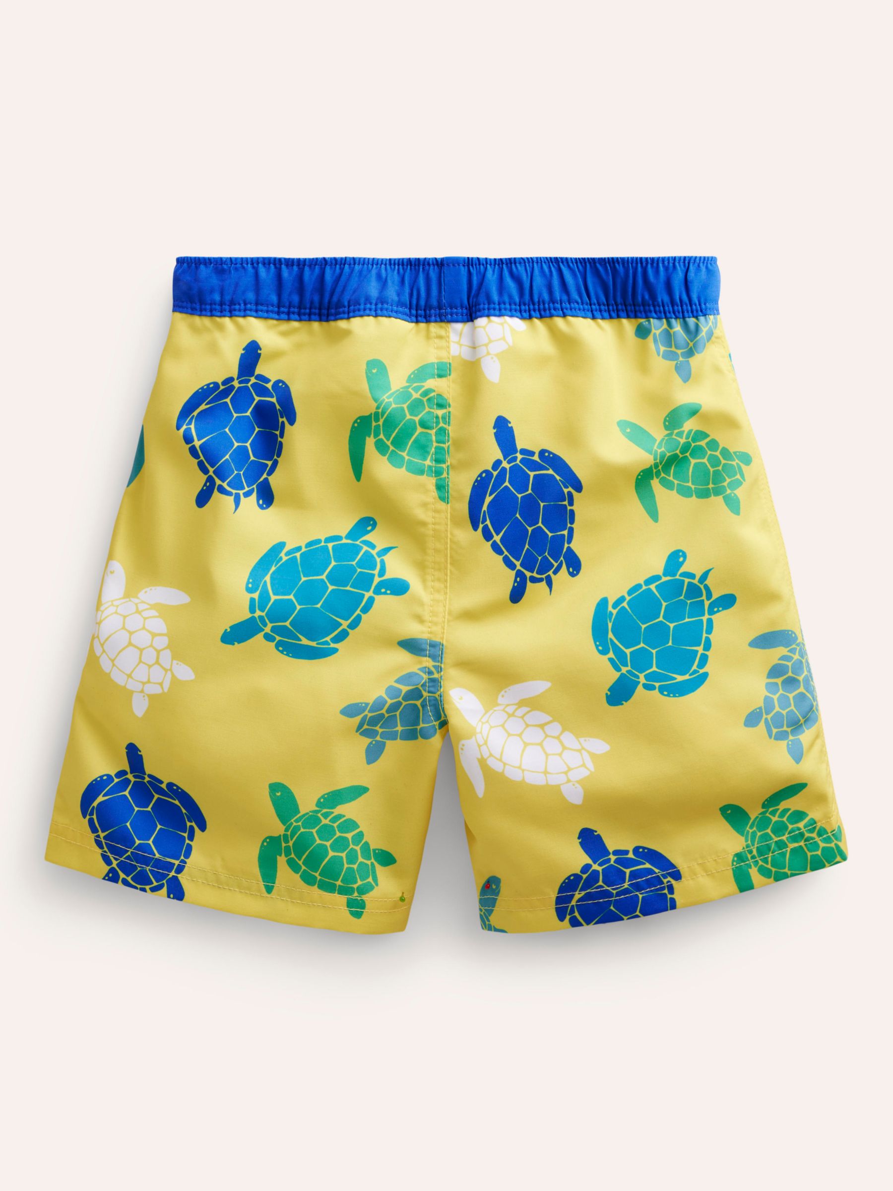 Mini Boden Kids' Turtle Print Drawstring Swim Shorts, Yellow/Miulti, 2-3Y