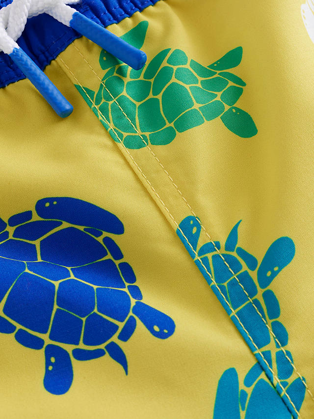 Mini Boden Kids' Turtle Print Drawstring Swim Shorts, Yellow/Multi