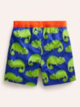 Mini Boden Kids' Chameleon Print Drawstring Swim Shorts, Blue Heron