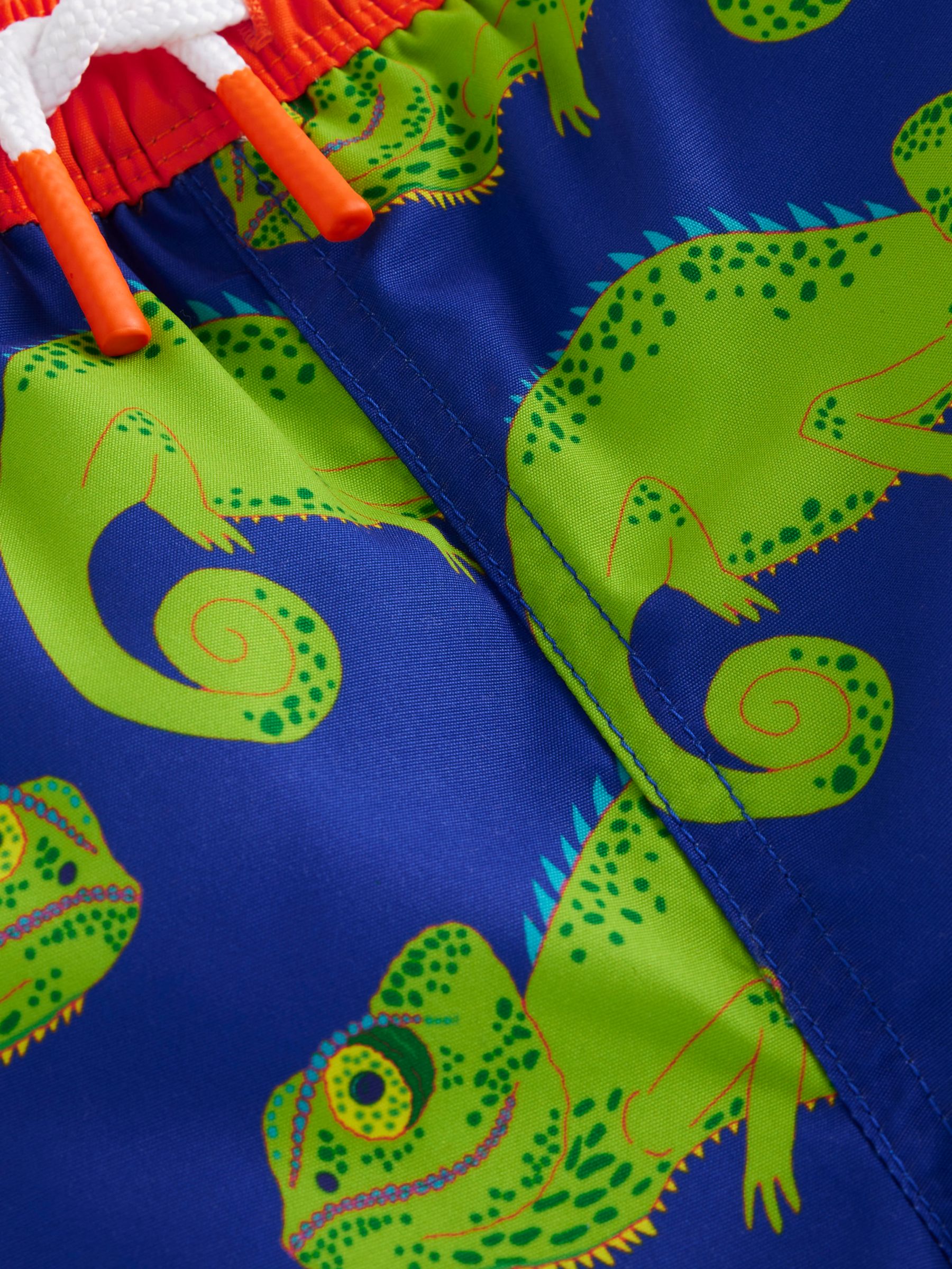 Mini Boden Kids' Chameleon Print Drawstring Swim Shorts, Blue Heron, 3-4Y