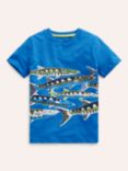 Mini Boden Kids' Foil Fish Glow-in-the-Dark T-Shirt, Greek Blue