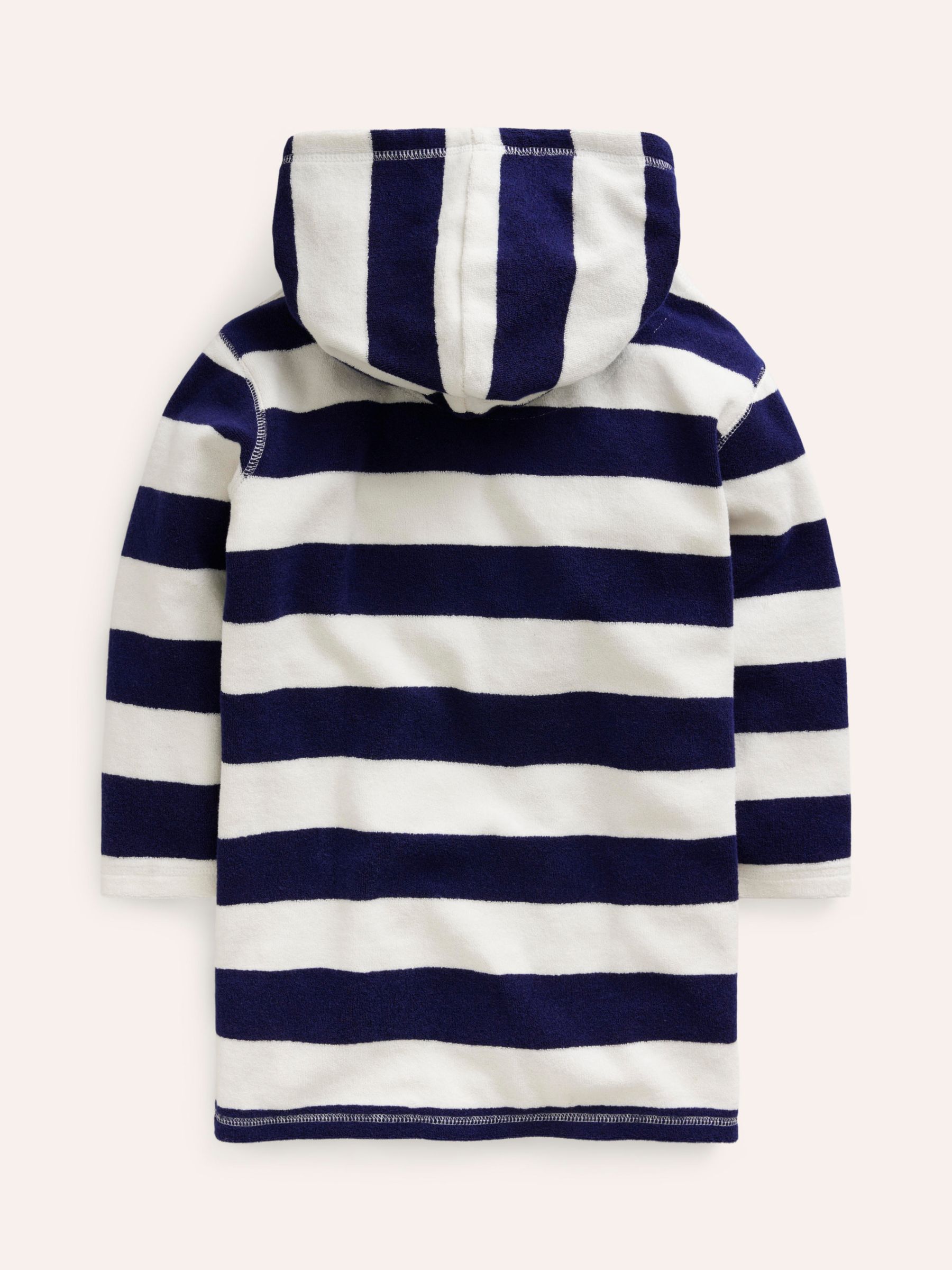 Mini Boden Kids' Turtle Applique Stripe Towelling Hooded Throw On, Navy/Ivory, 6-7Y