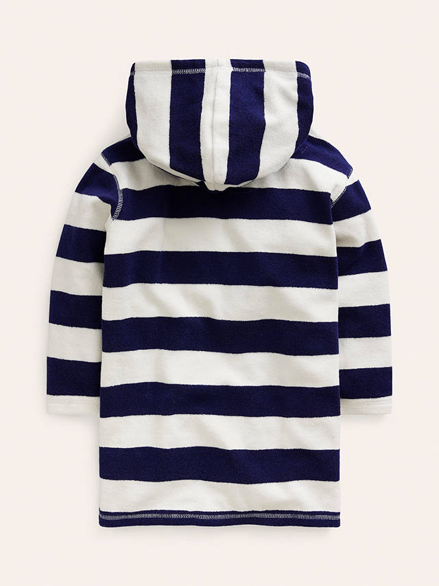 Mini Boden Kids' Turtle Applique Stripe Towelling Hooded Throw On, Navy/Ivory