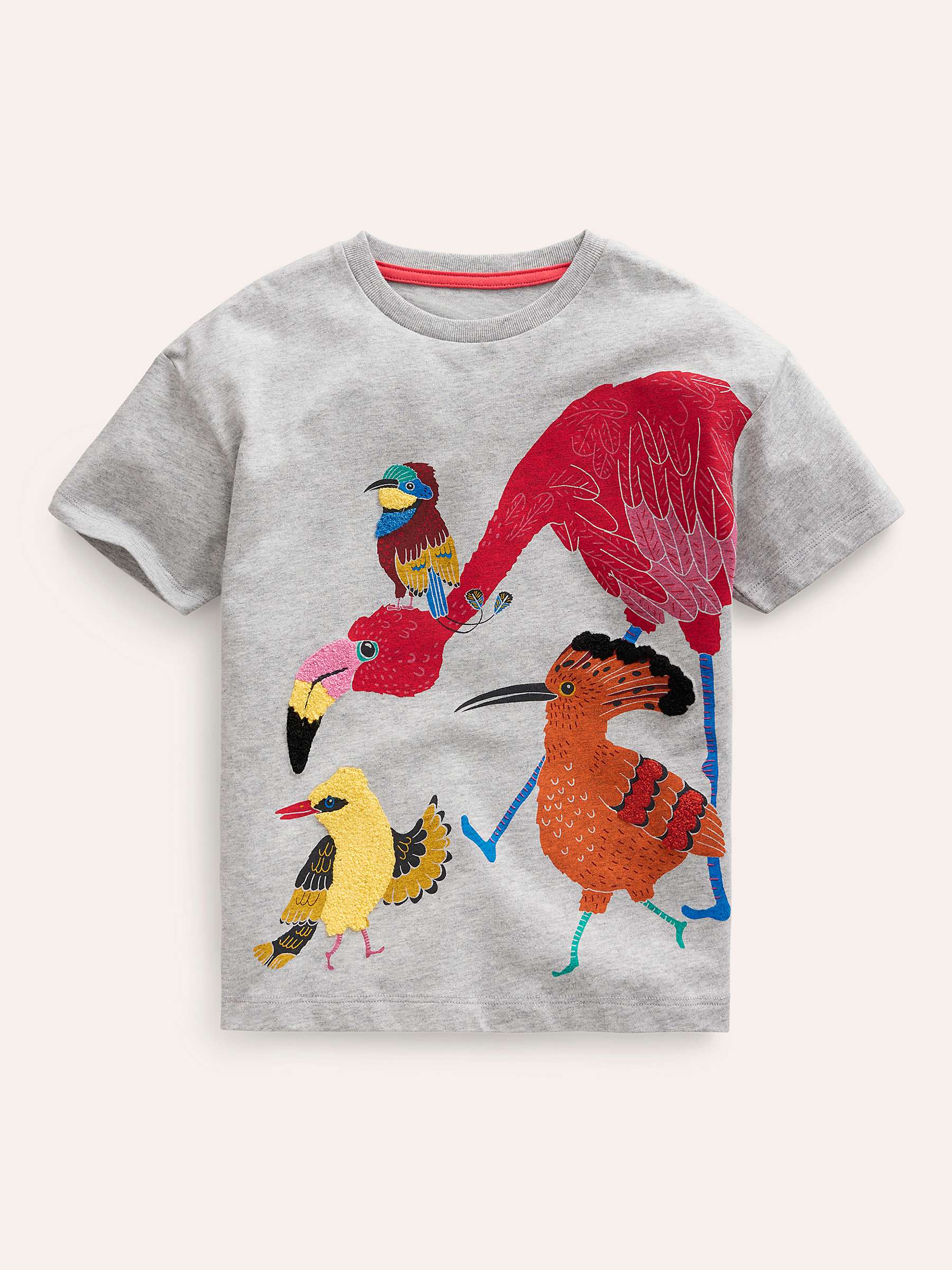 Buy Mini Boden Kids' Joyful Textured T-Shirt, Silver Jungle Birds Online at johnlewis.com