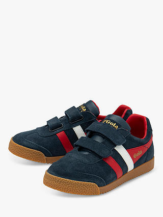 Gola Classics Kids' Harrier Suede Riptape Trainers, Navy/Deep Red/White