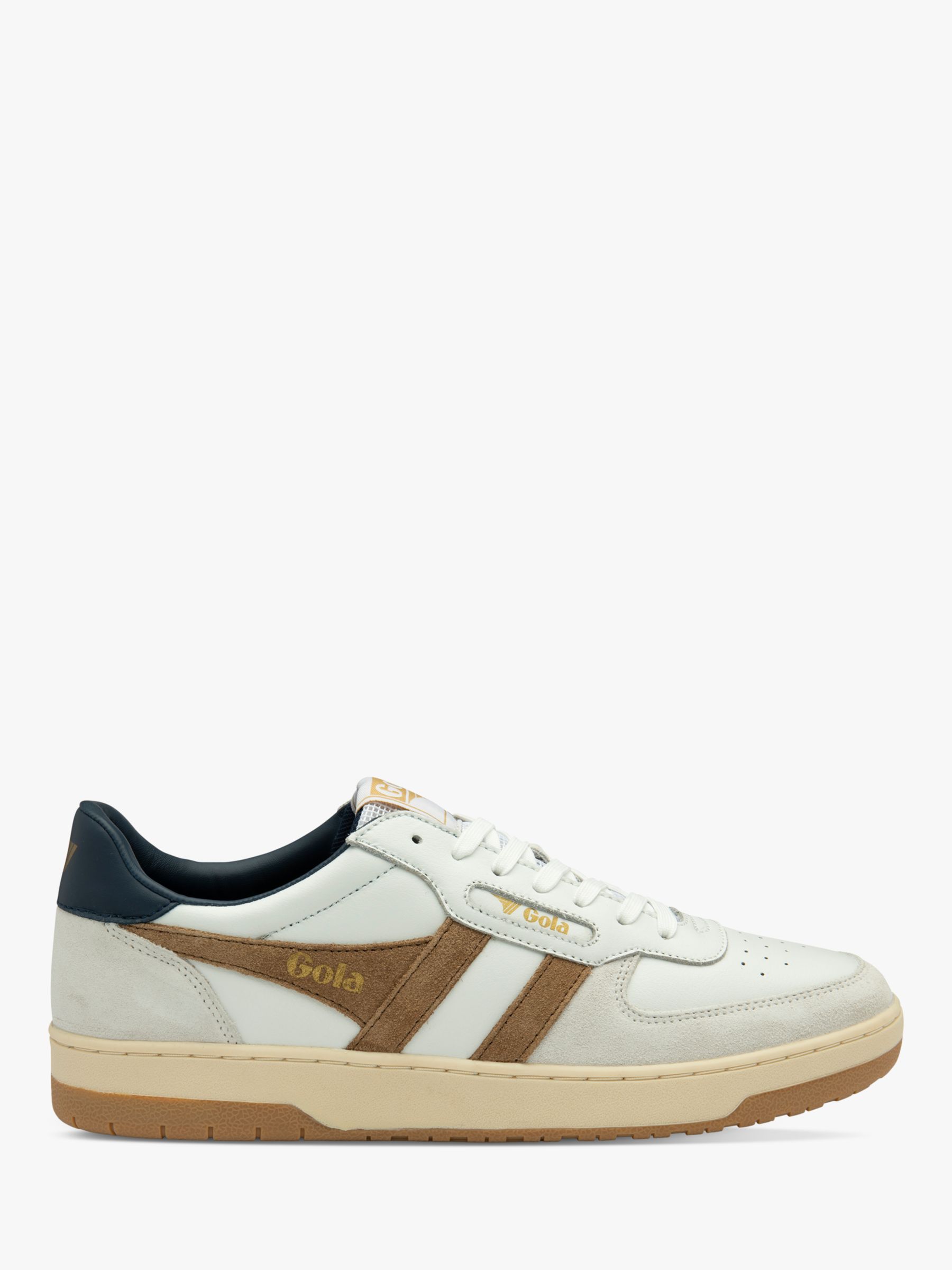 Gola Classics Hawk Leather Lace Up Trainers, White/Tobacco/Navy, 6