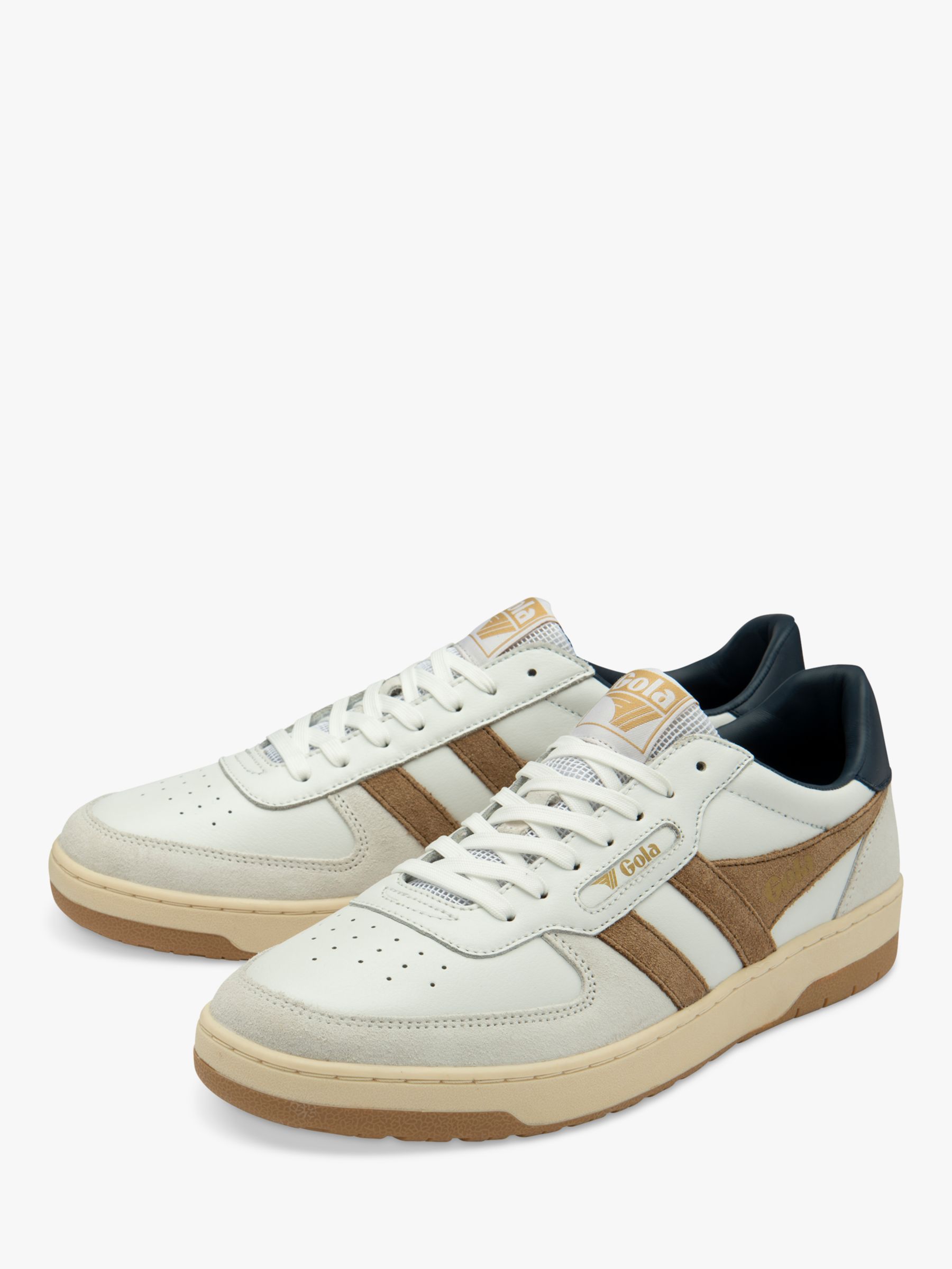 Gola Classics Hawk Leather Lace Up Trainers, White/Tobacco/Navy, 6