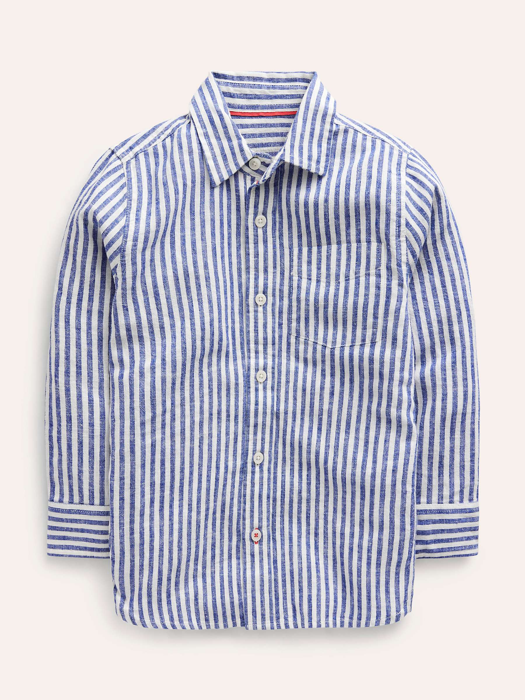 Buy Mini Boden Kids' Stripe Linen Blend Long Sleeve Shirt, Navy/Ivory Online at johnlewis.com
