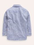 Mini Boden Kids' Stripe Linen Blend Long Sleeve Shirt, Navy/Ivory