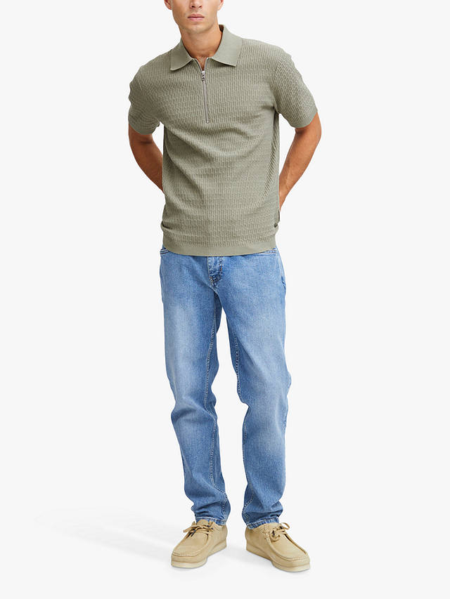 Casual Friday Karl Structured Zip Knit Polo Shirt, Vetiver