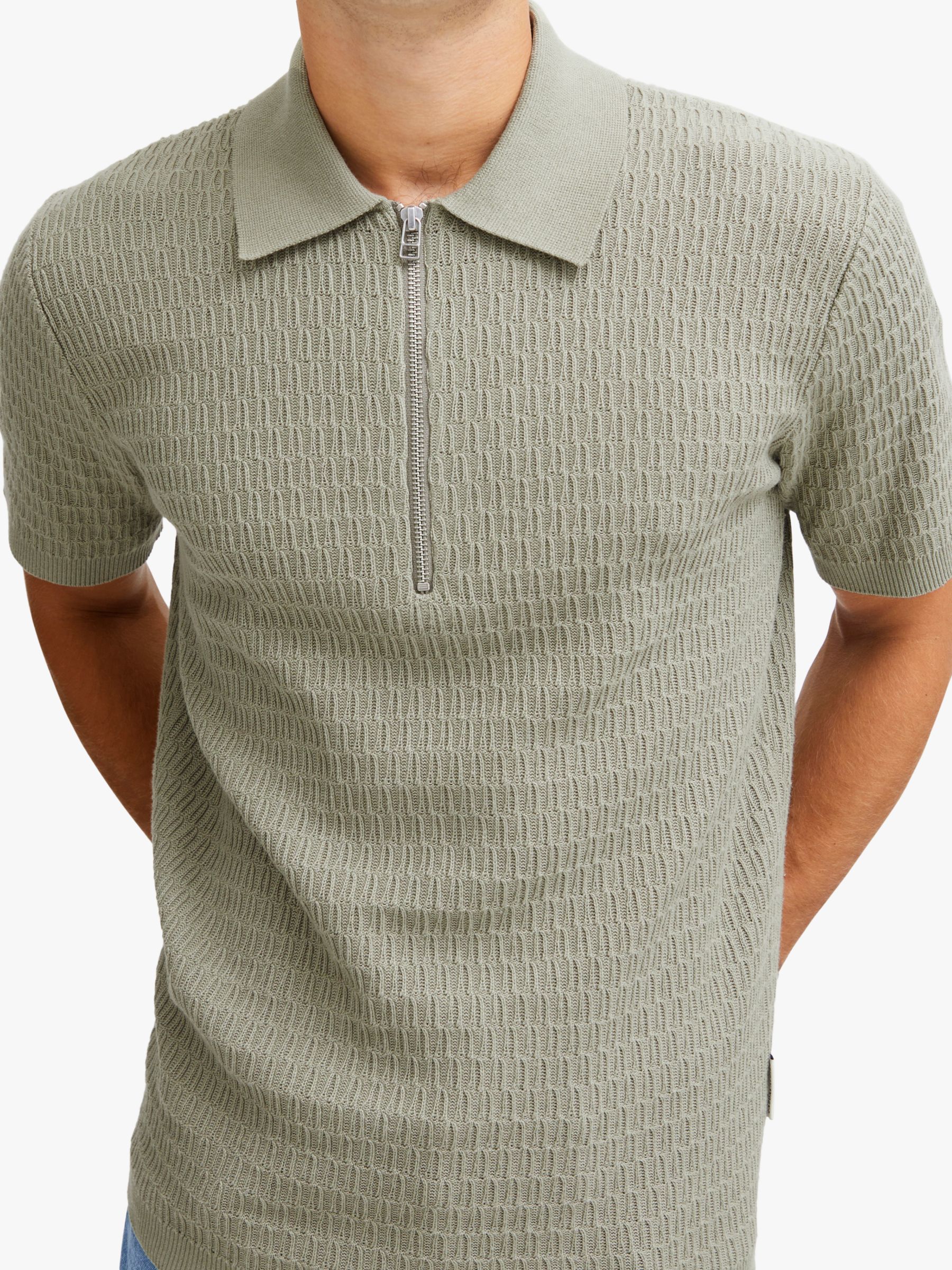 Casual Friday Karl Structured Zip Knit Polo Shirt, Vetiver, S