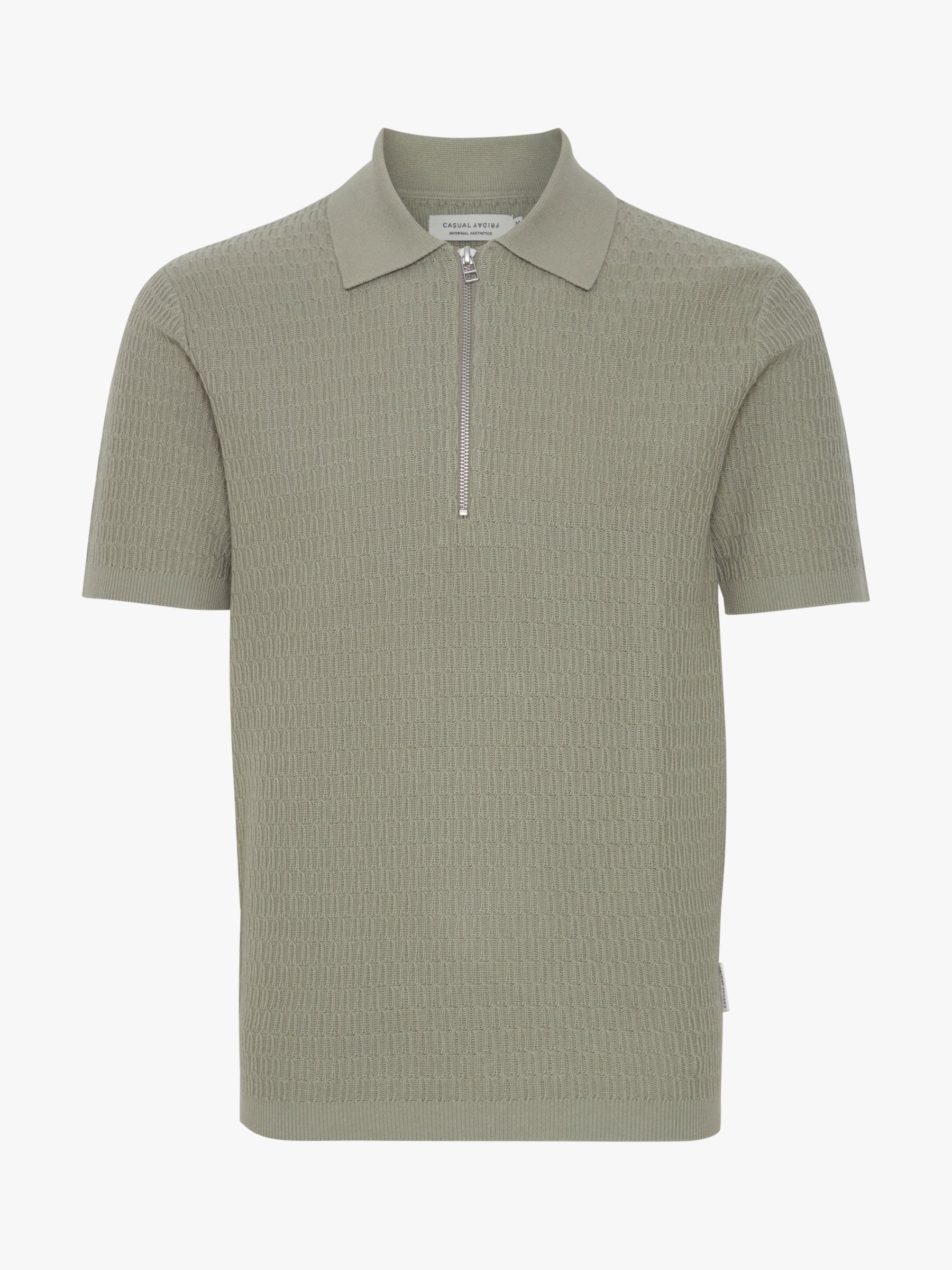 Casual Friday Karl Structured Zip Knit Polo Shirt, Vetiver, S