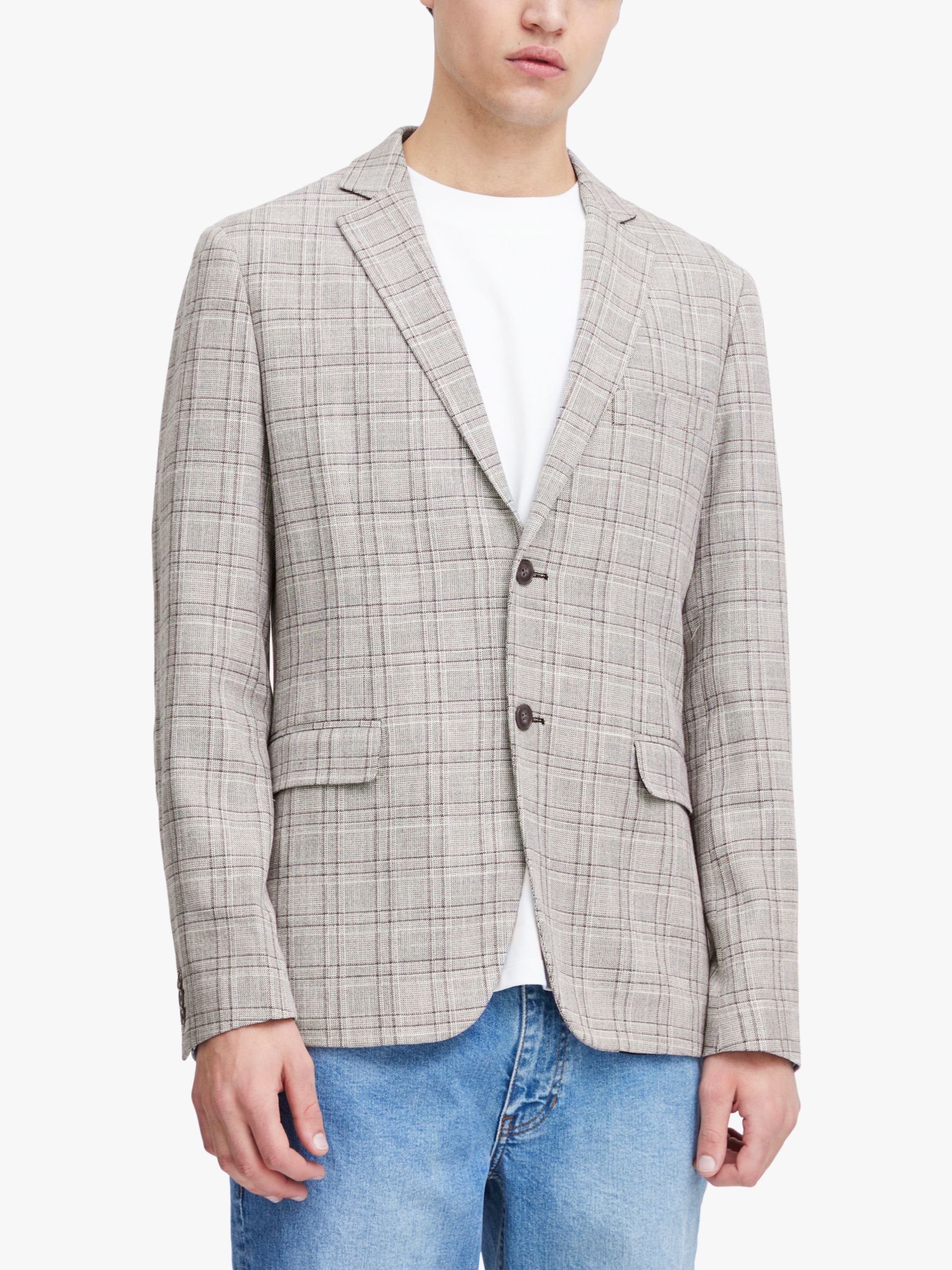 Casual Friday Bille Checked Single Breasted Blazer, Mid Grey Melange, 46