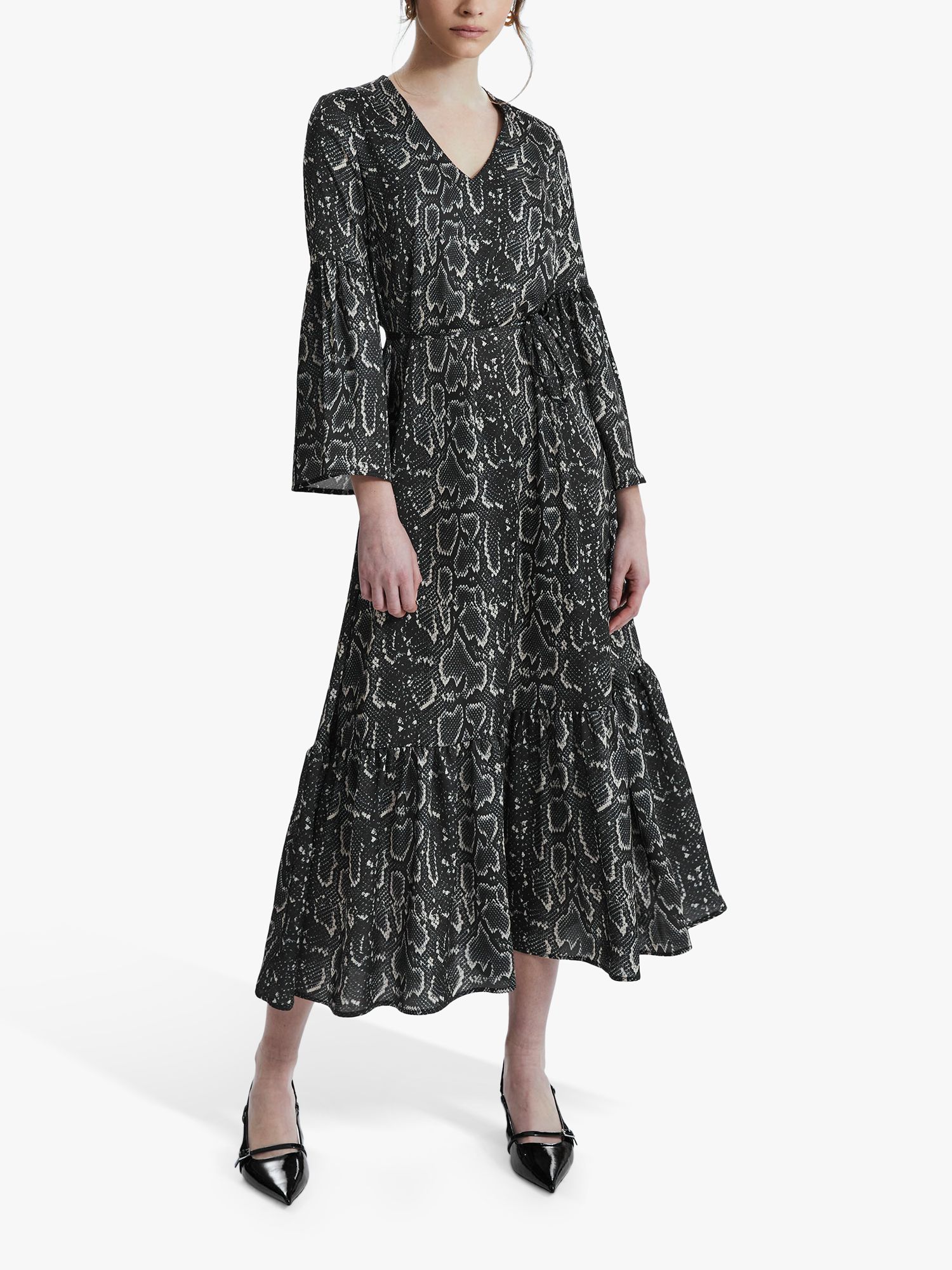 Buy James Lakeland Python Print Belted Midi Dress, Black/Beige Online at johnlewis.com