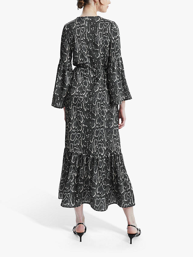 James Lakeland Python Print Belted Midi Dress, Black/Beige