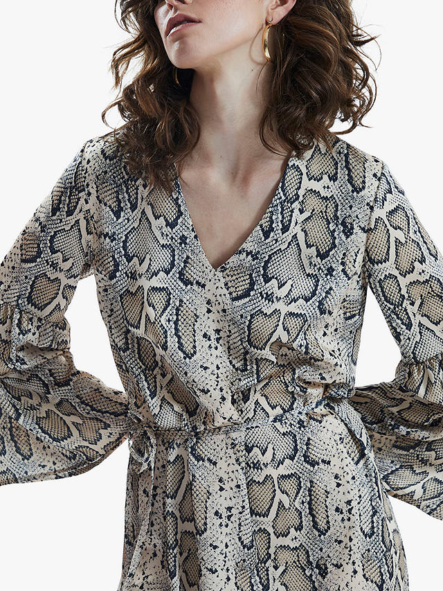 James Lakeland Python Print Belted Midi Dress, Beige/Brown