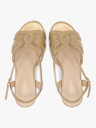 Paradox London Julia Wide Fit Shimmer Mid Heel Wedge Sandals, Gold