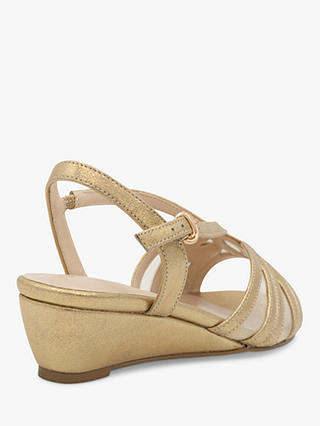 Paradox London Julia Wide Fit Shimmer Mid Heel Wedge Sandals, Gold