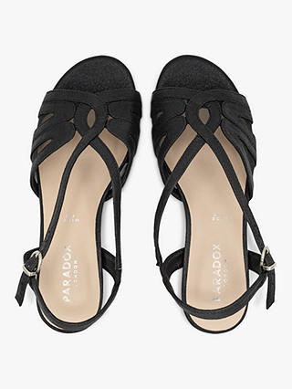 Paradox London Julia Wide Fit Shimmer Mid Heel Wedge Sandals, Black