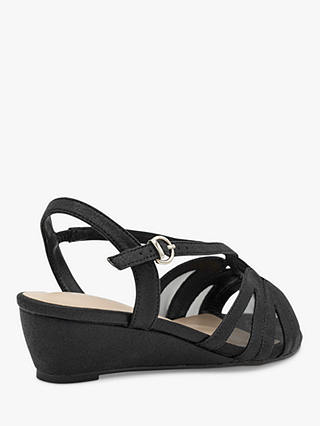 Paradox London Julia Wide Fit Shimmer Mid Heel Wedge Sandals, Black