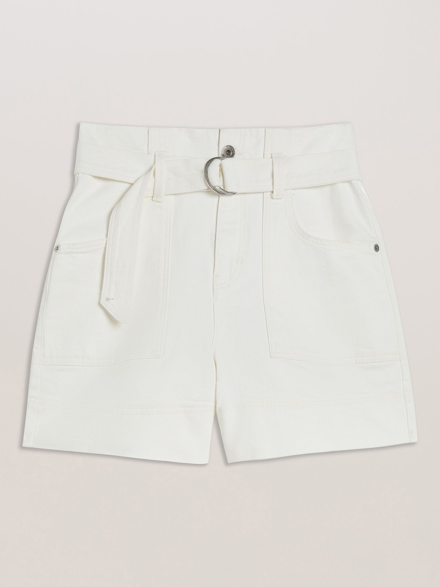 Ted Baker Selda Self-Tie Belt High Waist Shorts, White, 12