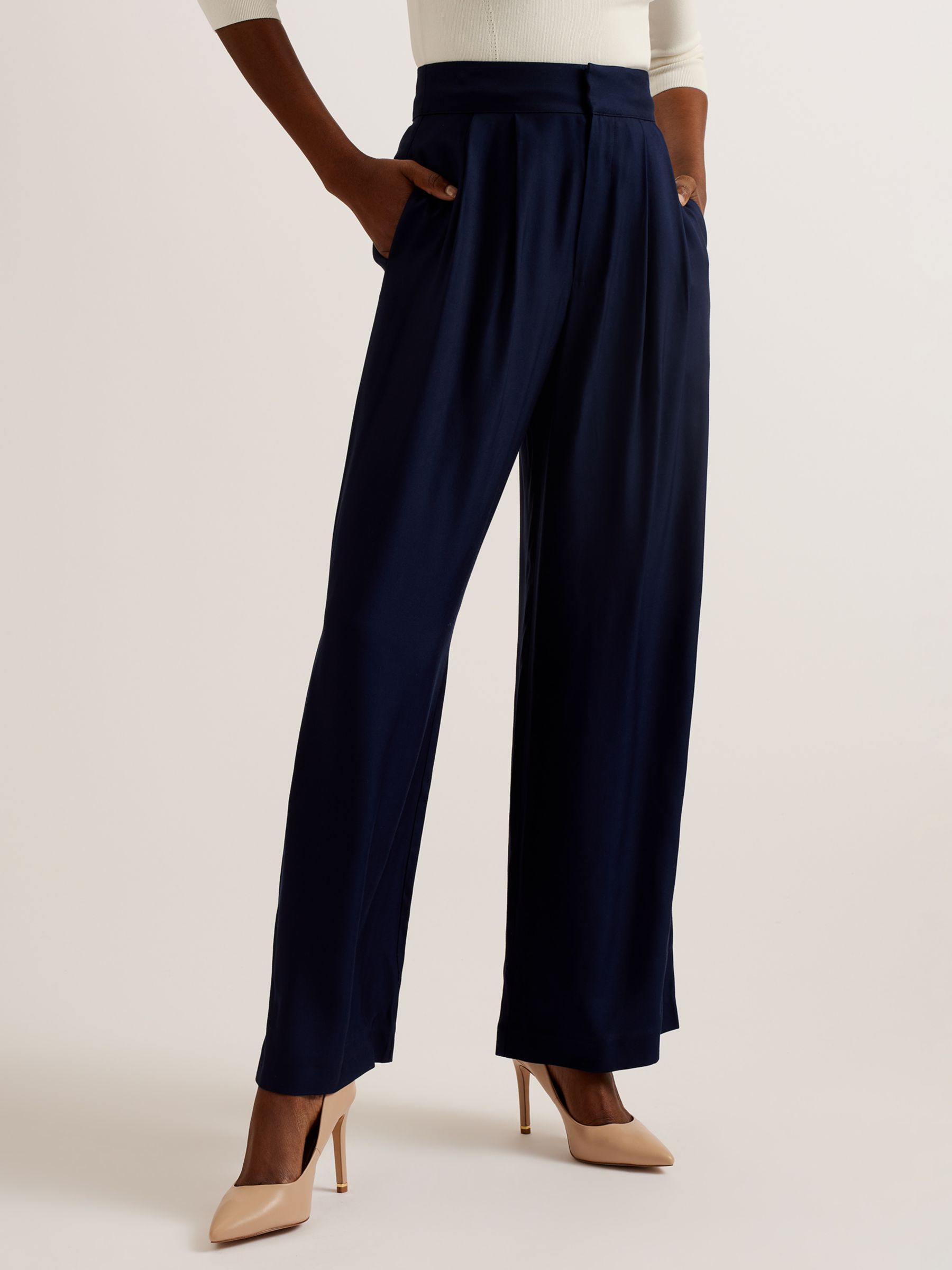 Ted Baker Krissi Wide Leg Trousers, Blue Navy at John Lewis & Partners