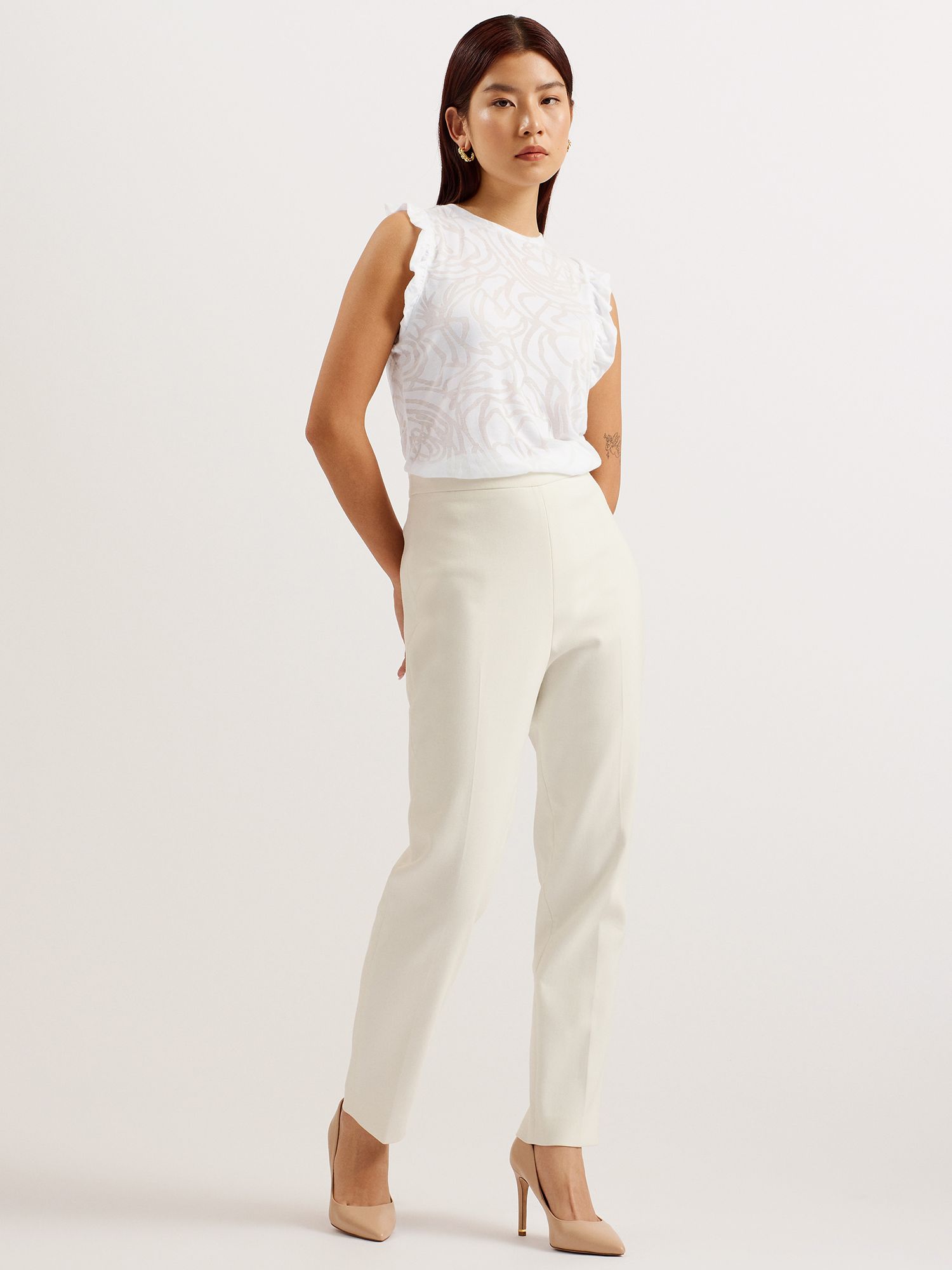 Buy Ted Baker Iilaa Frill Sleeve Burnout Top, White Online at johnlewis.com