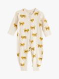 Lindex Baby Organic Cotton Tiger Print Sleepsuit, Light Beige