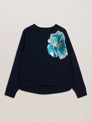 Ted Baker Bayleyy Sequin Graphic Sweatshirt, Navy/Multi