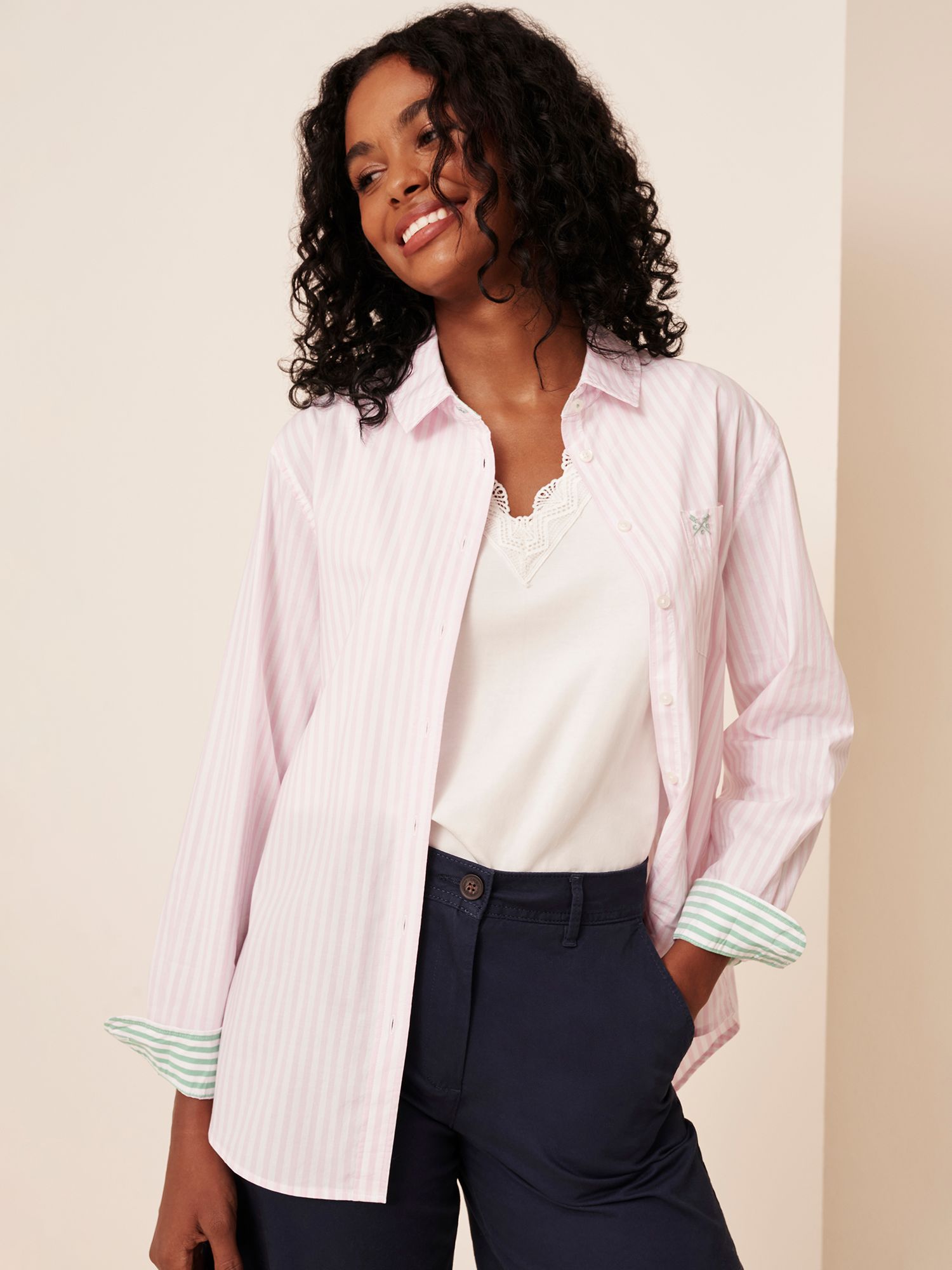 Buy Crew Clothing Relaxed Fit Stripe Shirt, Pink Online at johnlewis.com