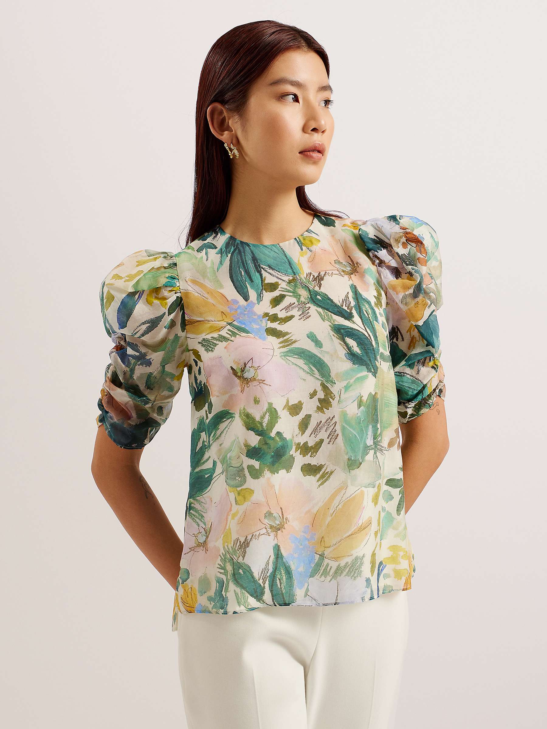 Buy Ted Baker Oasia Pleated Puff Sleeve Top, Natural Ivory Online at johnlewis.com