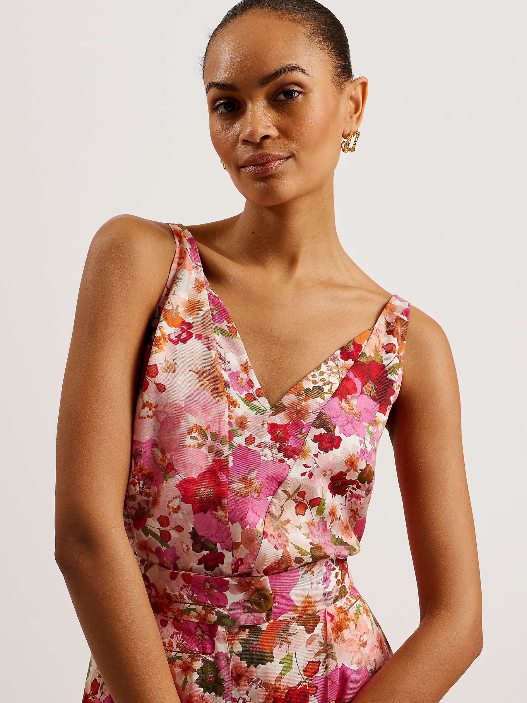 Buy Ted Baker Sorapia Floral Print V-Neck Top, Pink/Multi Online at johnlewis.com