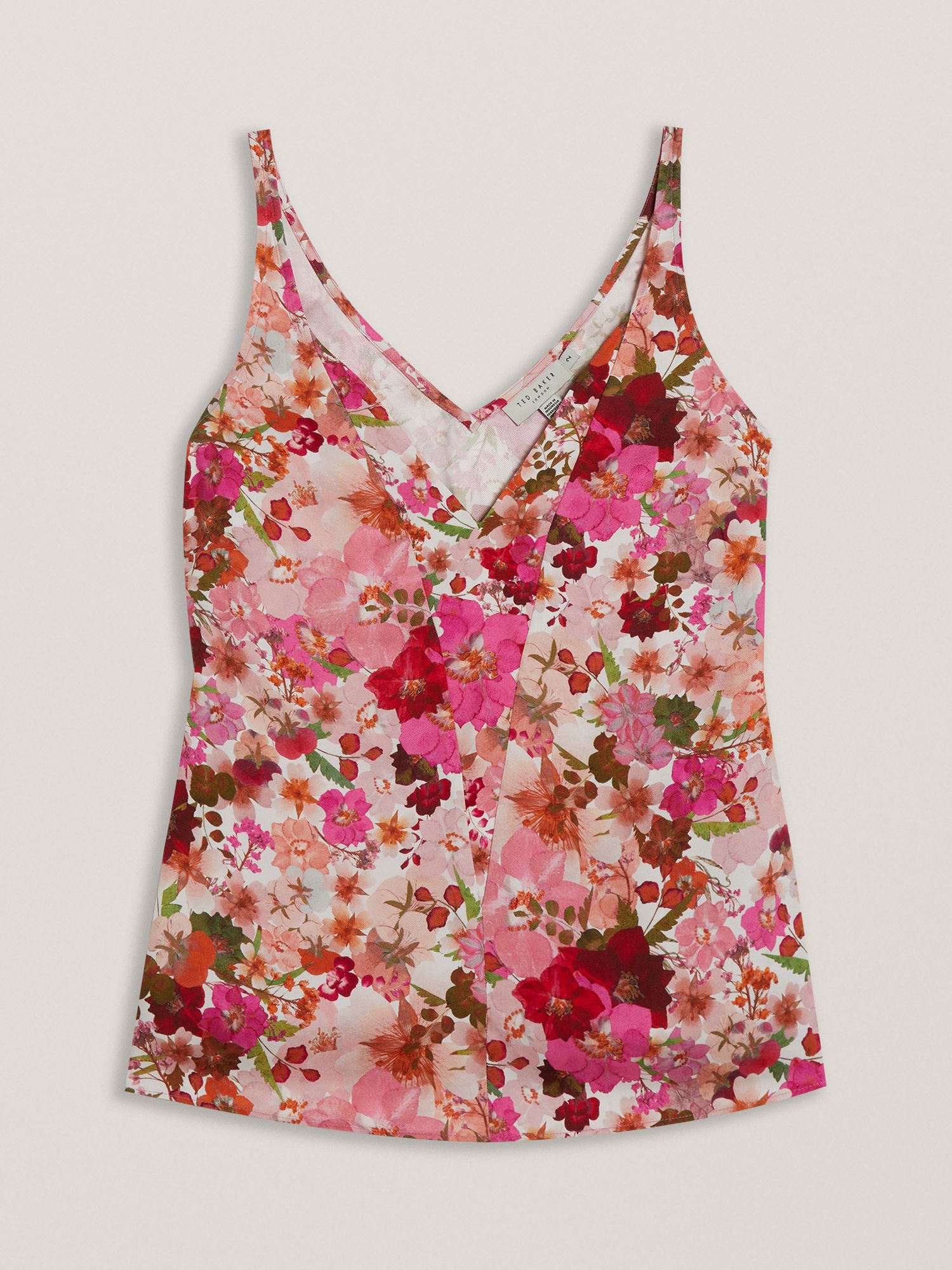 Ted Baker Sorapia Floral Print V-Neck Top, Pink/Multi, 12