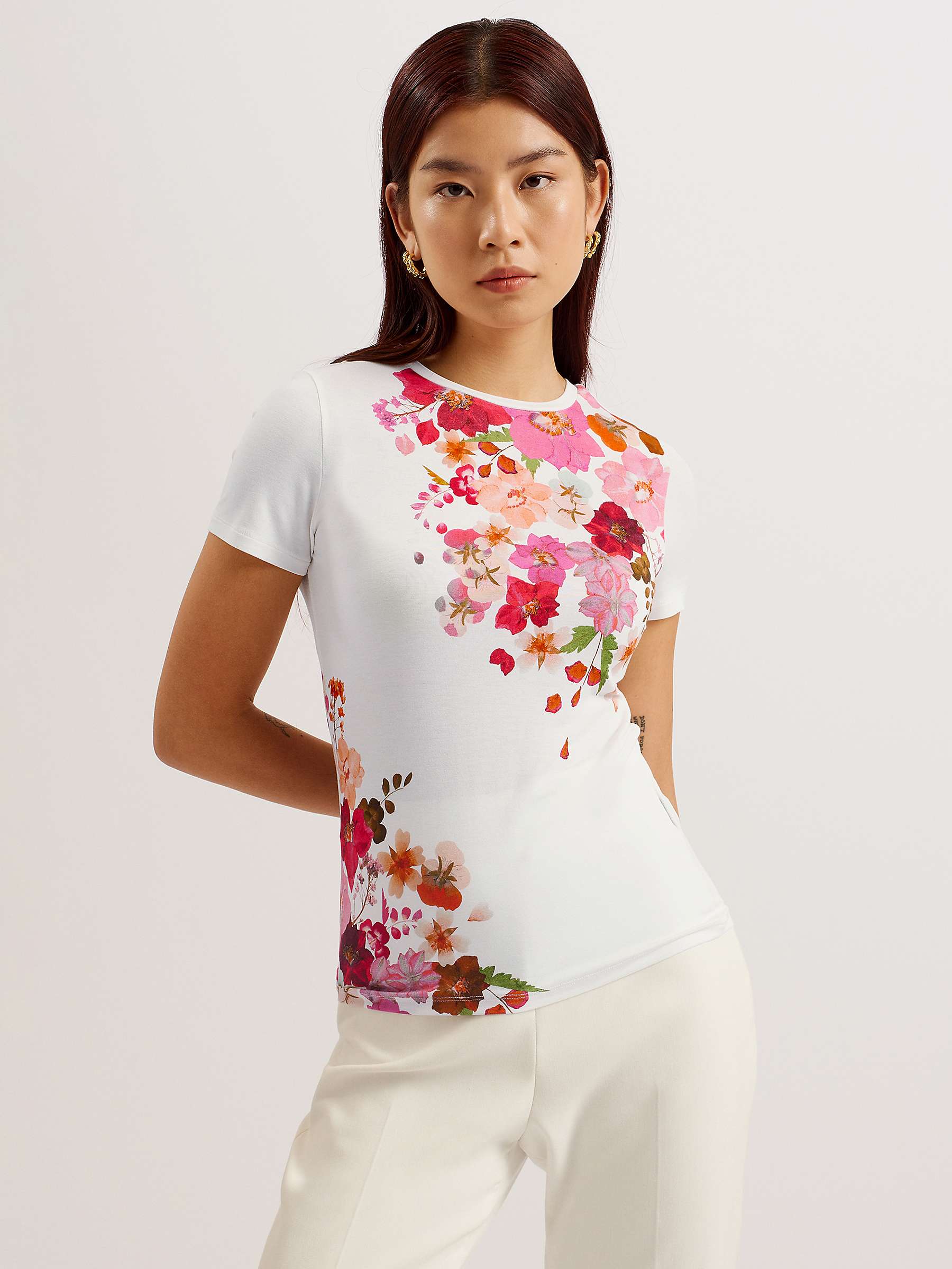 Buy Ted Baker Bellary Floral Fitted T-Shirt, Pink Online at johnlewis.com