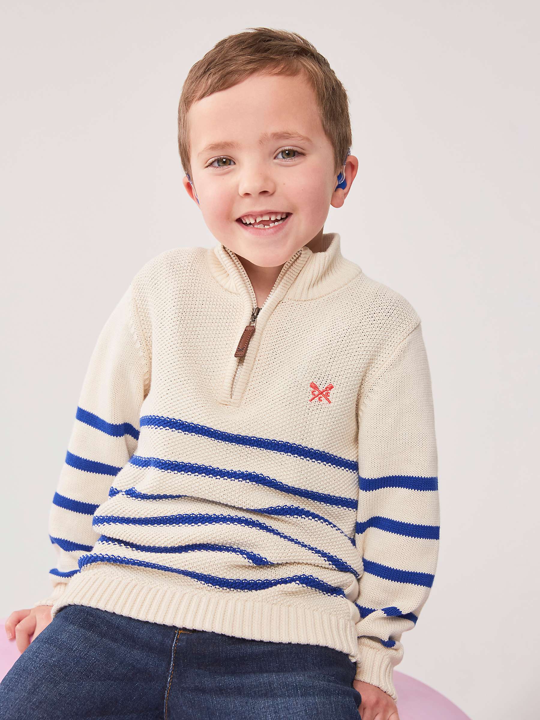 Buy Crew Clothing Kids' Stripe Half Zip Jumper, Navy/White Online at johnlewis.com